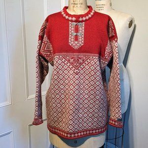 Dale Of Norway M Knit Wool Norwegian Metal Clasp Classic Ski Sweater Red